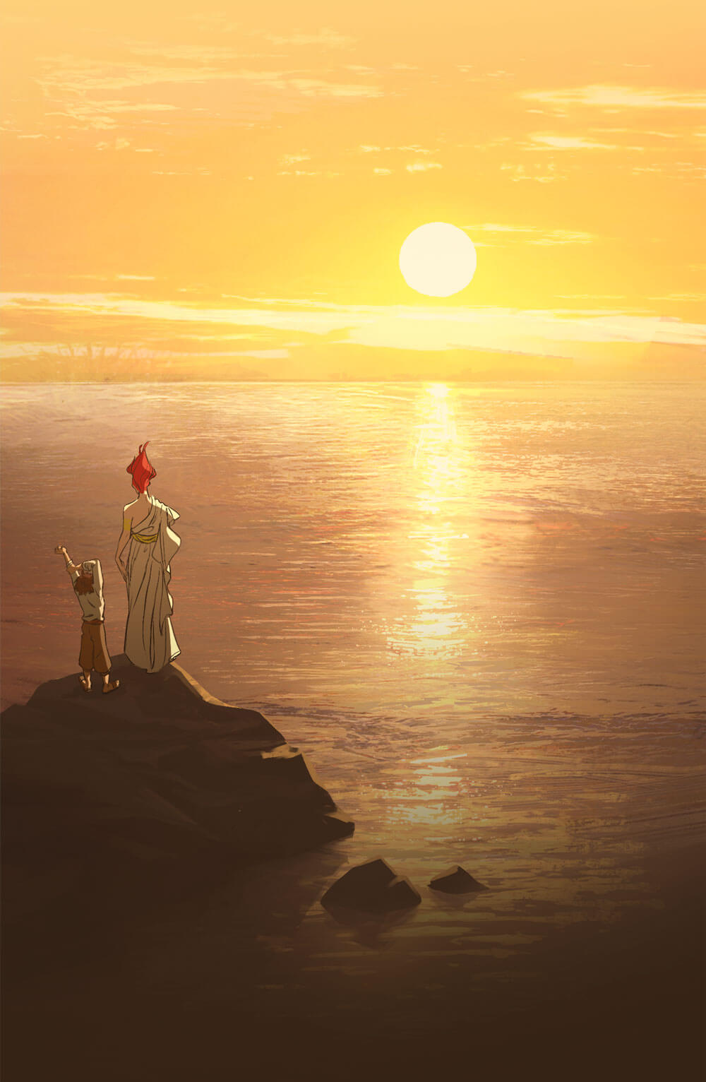 Alyan and the Jinling watching the sunset